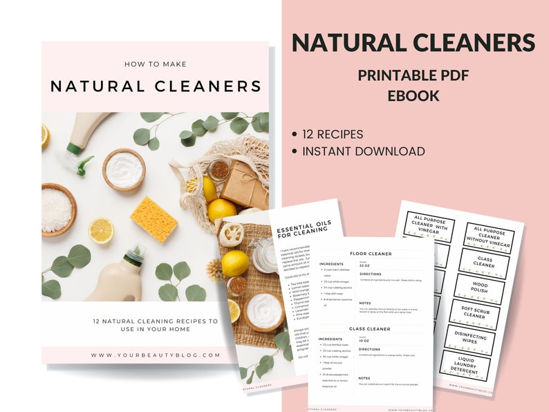 Natural Cleaning Products Recipe Book Ebook With 12 Natural Cleaner Recipes With Essential Oils Plus Labels image 1