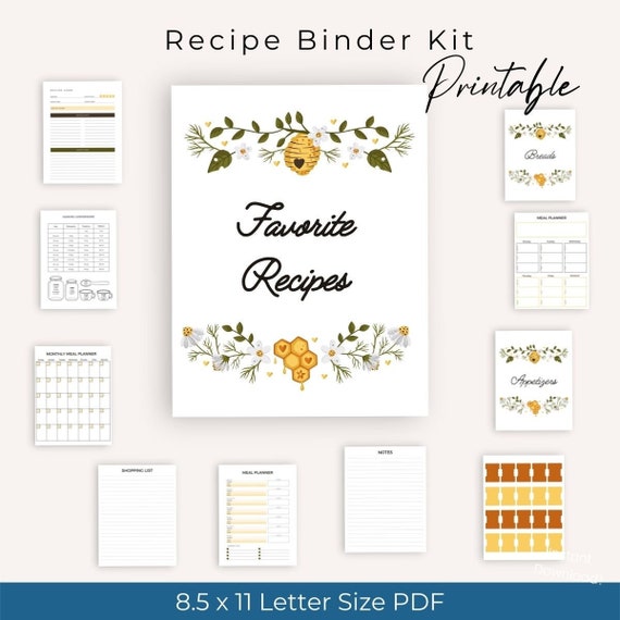 Printable Recipe Binder Kit With Editable Recipe Card Digital - Etsy