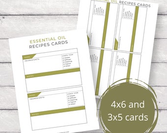 Essential Oil Recipe Card Note Card Printable Digital Instant Download 3x5 and 4x6