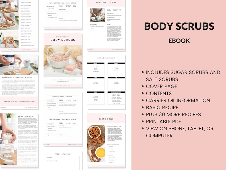 Body Scrubs Printable Recipe Ebook 30 Easy Sugar Scrubs and Salt Scrub Recipes to Make at Home Book image 2