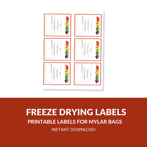 Freeze Drying Printable Labels For Harvest Right Freeze Dryer for Homesteading One Page PDF 8.5x11 Instant Download 4 Per Sheet