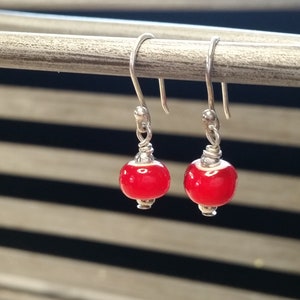 Old African Trade Beads, Red White Heart / Handmade Earrings