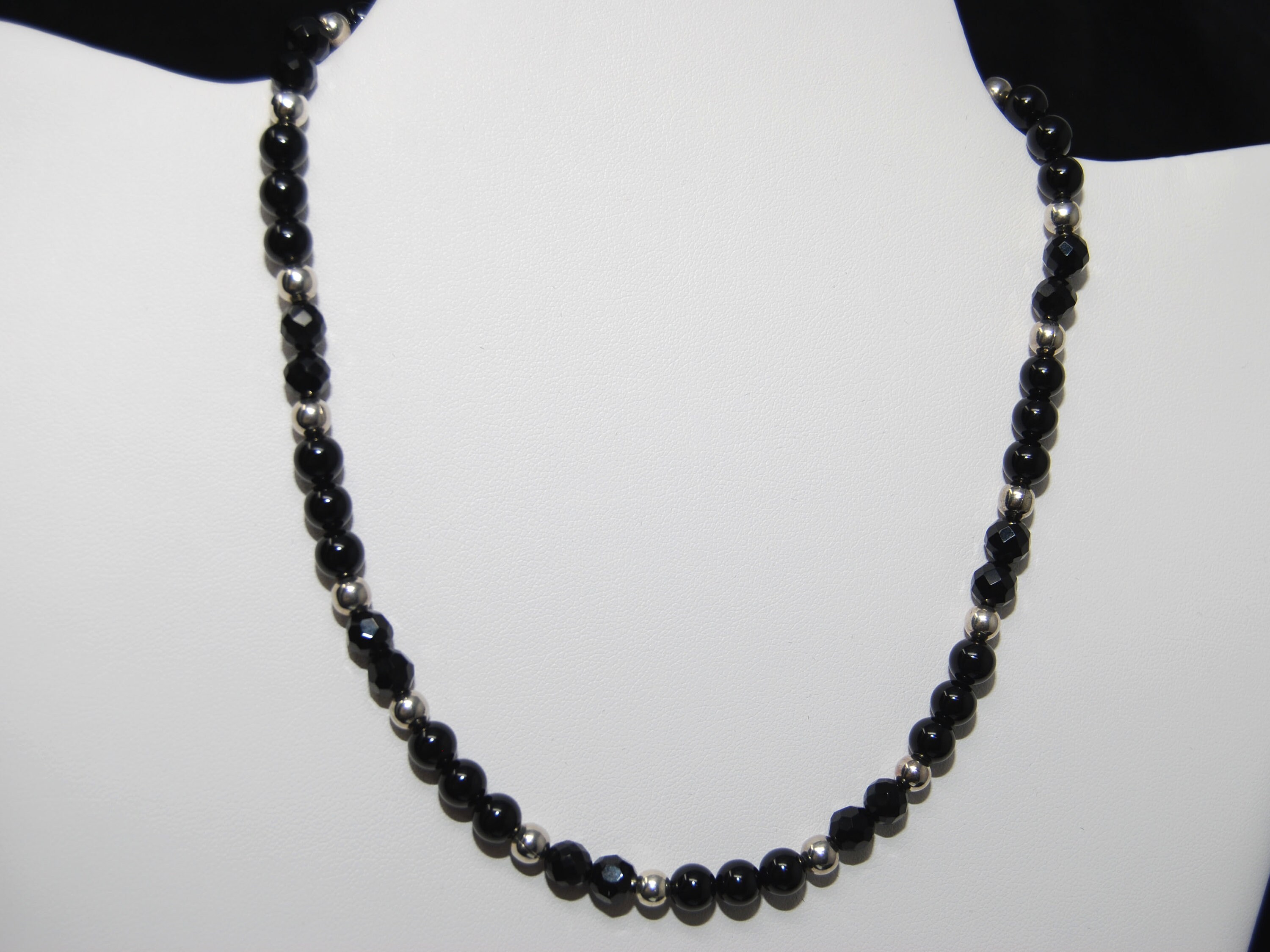 Dbl Bracelet/necklace, Black Onyx Beads Sterling Silver