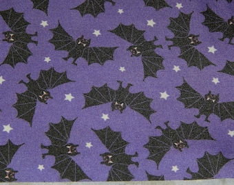 Bats on purple Halloween fabric Trick or Treat Material great for quilting, sewing or craft projects FREE SHIPPING