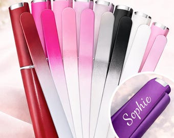 Lima de uñas de cristal con estuche personalizado, idea de regalo de lima de uñas