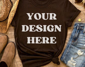 Dunkelbraunes T-Shirt Mockup, Bella 3001 Braun Mock Up, Shirt Mock, Herbst Boho Mock T-Shirt, Western Tshirt Mockup digitaler Download