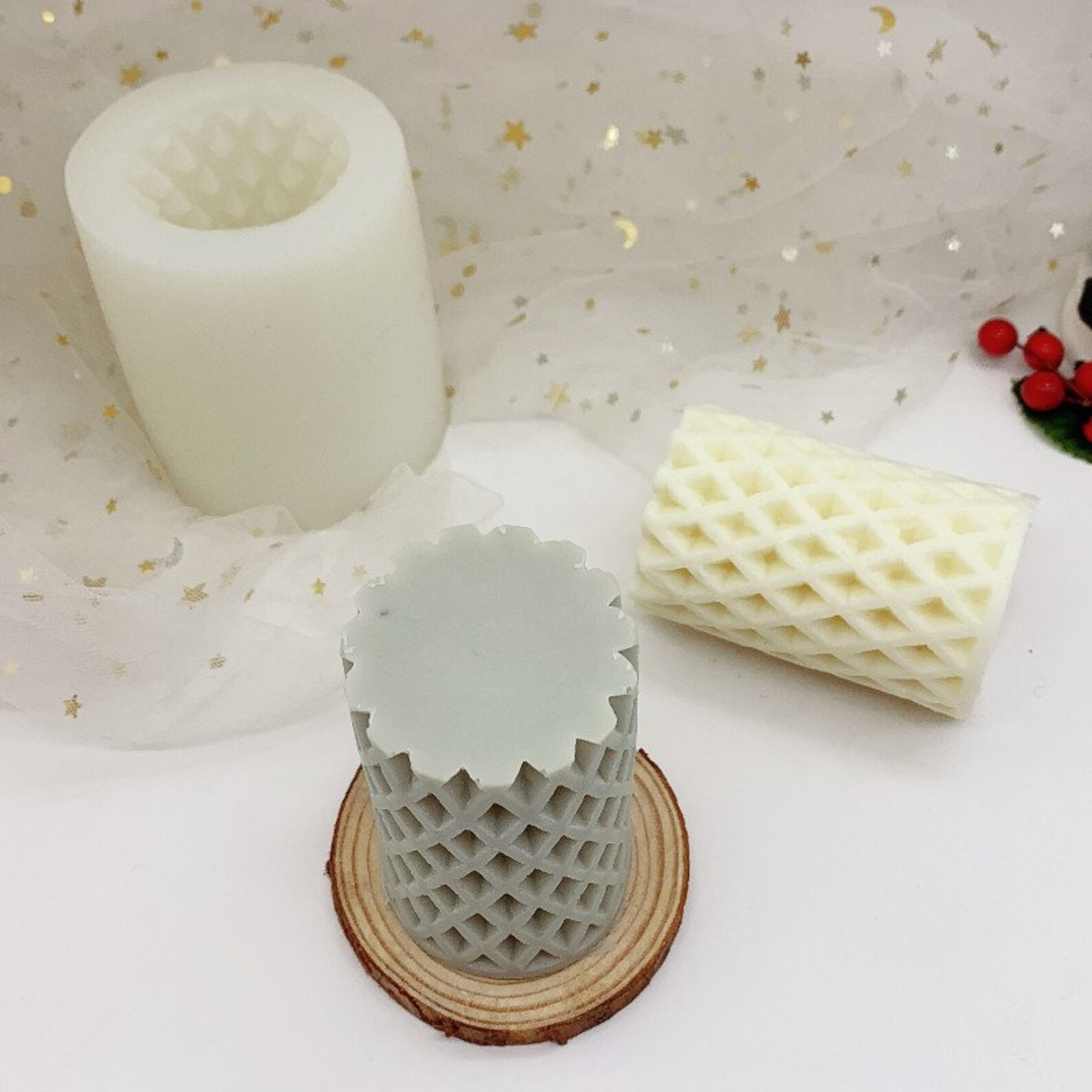 Cylindrical Diamond Candle Mold Gridding Shape Candle Molds Etsy