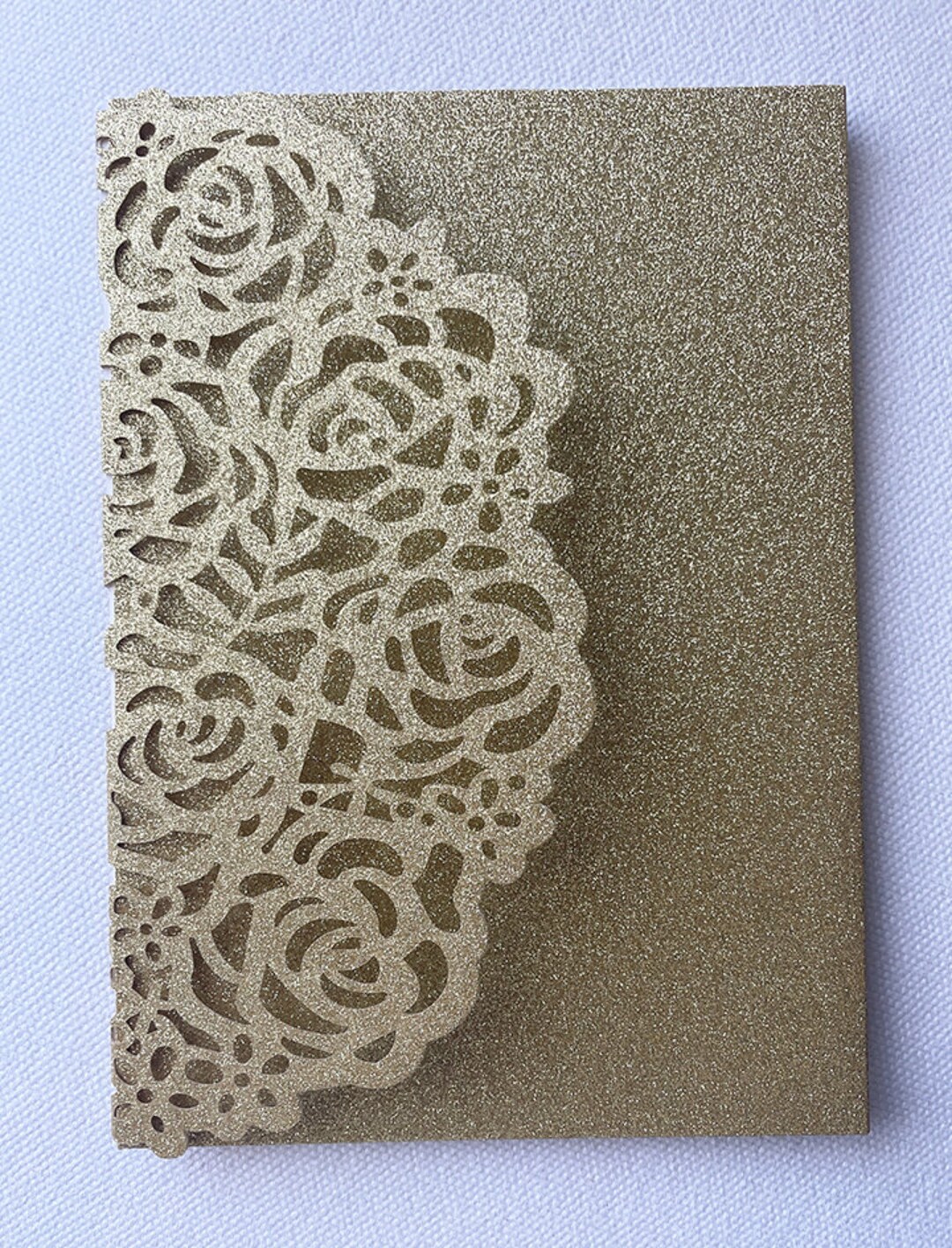 Laser Cut Glittering GOLD Folder With Pocket Rose Trifold Etsy