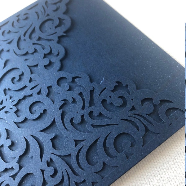 Square Laser Cut Navy pocket Folder  - set of 25