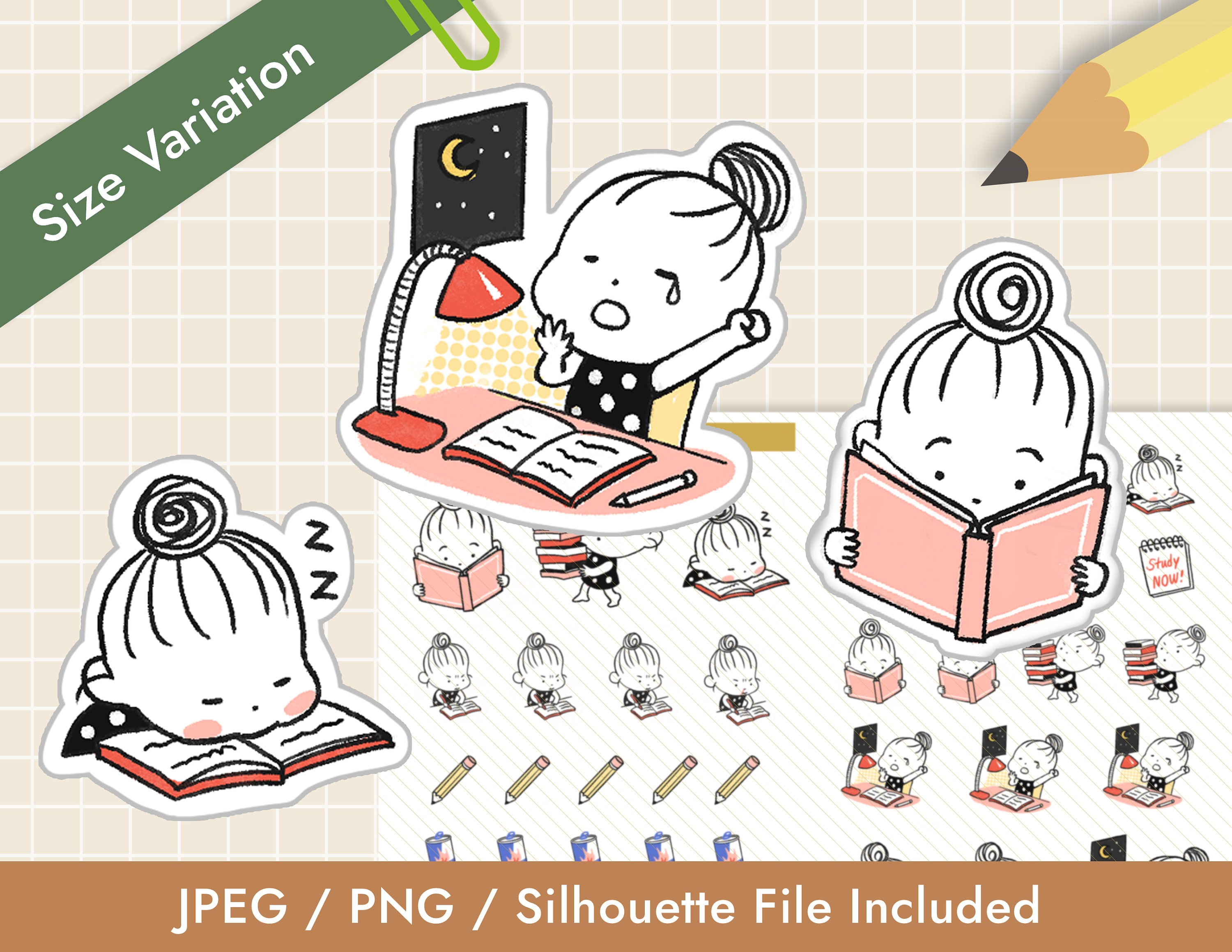 Cute Study Stickers Sheet Book Reading Exam Kawaii Etsy