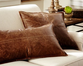 tan leather pillow cover