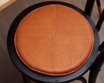 Tan Round Leather cushion, Round leather dinning cushion, Round Seat cushion, Chair Paid Round seat pads , Dine Leather chair cushion