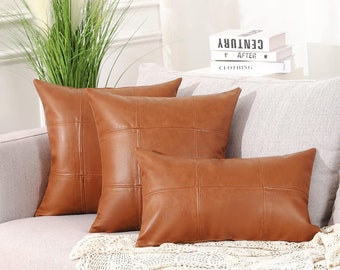 Leather Throw Pillow-Home Decor-Rustic Farmhouse-Decorative Pillows-Fine Leather Cushion-Brown-Accent Pillow-Lambskin Leather