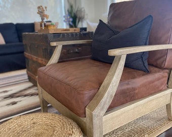 Custom Leather cushions, boxed cushion, Morris Chair cushions, genuine leather, made to order and size, choose color, brown, grey, tan, navy