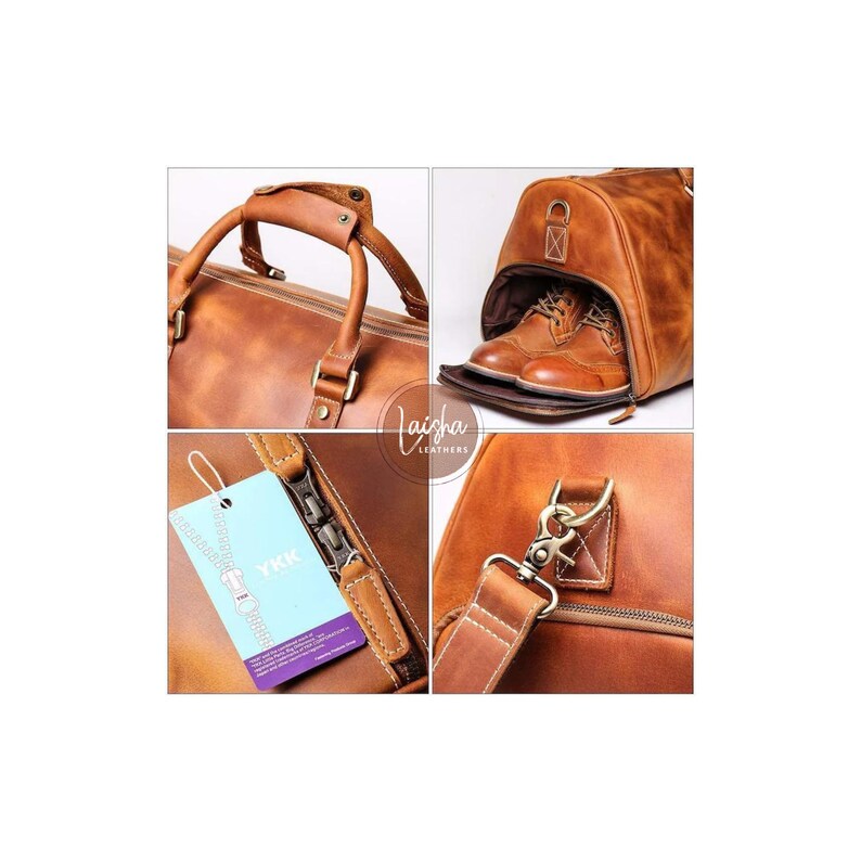 Handmade Leather Duffle Bag With Shoe Compartment Personalized Etsy