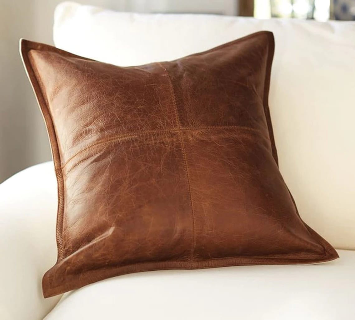 Leather Throw Pillow-home Decor-rustic Farmhouse-decorative - Etsy