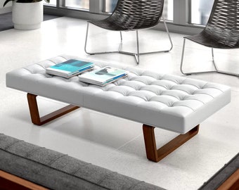 Bench with Full Grain Leather Upholstered Cushion