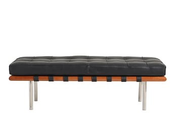 Bench with Full Grain Leather Upholstered Cushion
