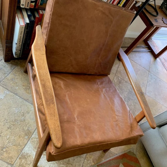 Custom Leather cushions, boxed cushion, Morris Chair cushions, genuine  leather, made to order and size, choose color, brown, grey, tan, navy