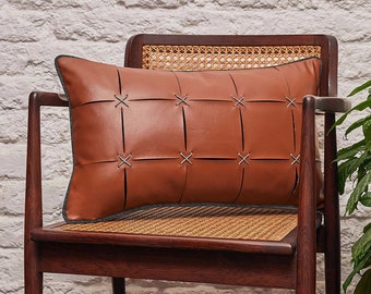 Leather Throw Pillow-Home Decor-Rustic Farmhouse-Decorative Pillows-Fine Leather Cushion-Brown-Accent Pillow-Lambskin Leather