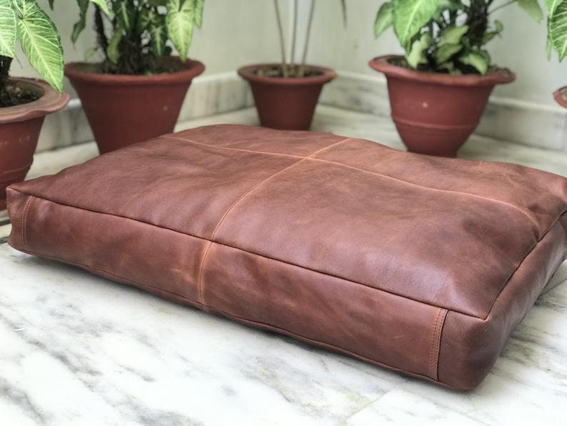 Customized Genuine Leather Seat Cushion Cover Rectangular Floor Cushion Cover Table Seat Pad Customized Leather Pet Bed Dining Cushion