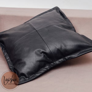 100% Lambskin Leather Pillow Cover - Sofa Cushion Case - Decorative Throw Covers for Living Room & Bedroom - Black Pack of 1