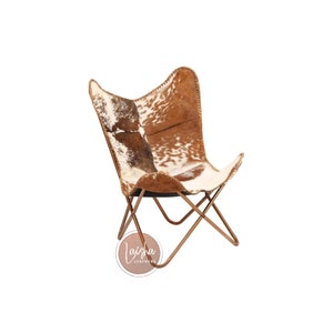 Leather Butterfly Chair BKF Sling Hardoy Industrial Vintage Seat Metal Occasional Retro Lounge Living Room Genuine Goat Hair on Cover