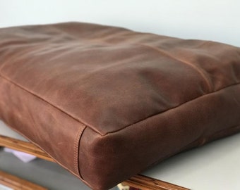 Custom genuine leather replacement cushions. window cushion cover, Ideal for benches, mid-century chairs, Leather Bench Cushion