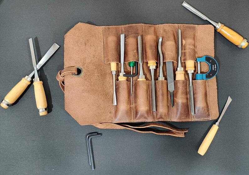 Leather Tool Roll Up Pouch Cuir Outil Wrench Roll Chisel Sac Etsy