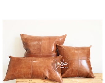 100% Lambskin Leather Pillow Cover - Sofa Cushion Case - Decorative Throw Covers for Living Room & Bedroom - Light Brown Pack of 1