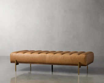 Bench with Full Grain Leather Upholstered Cushion