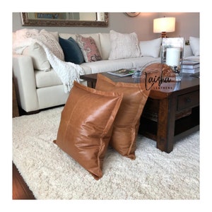 100% Lambskin Leather Pillow Cover - Sofa Cushion Case - Decorative Throw Covers for Living Room & Bedroom - Antique Brown Pack of 1