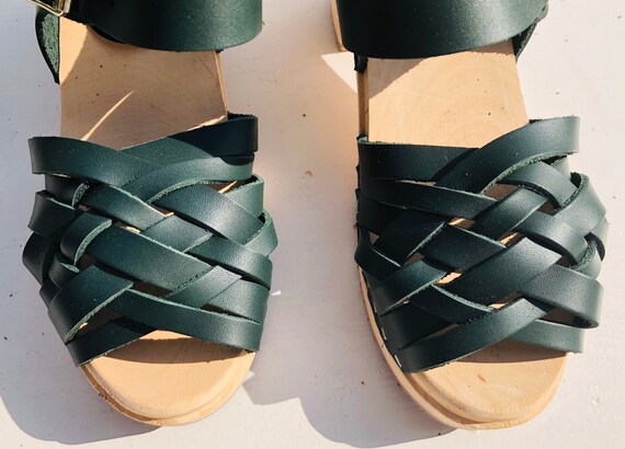 Zweedse sandalen gevlochten groen kaki groen hoge hak - Etsy België