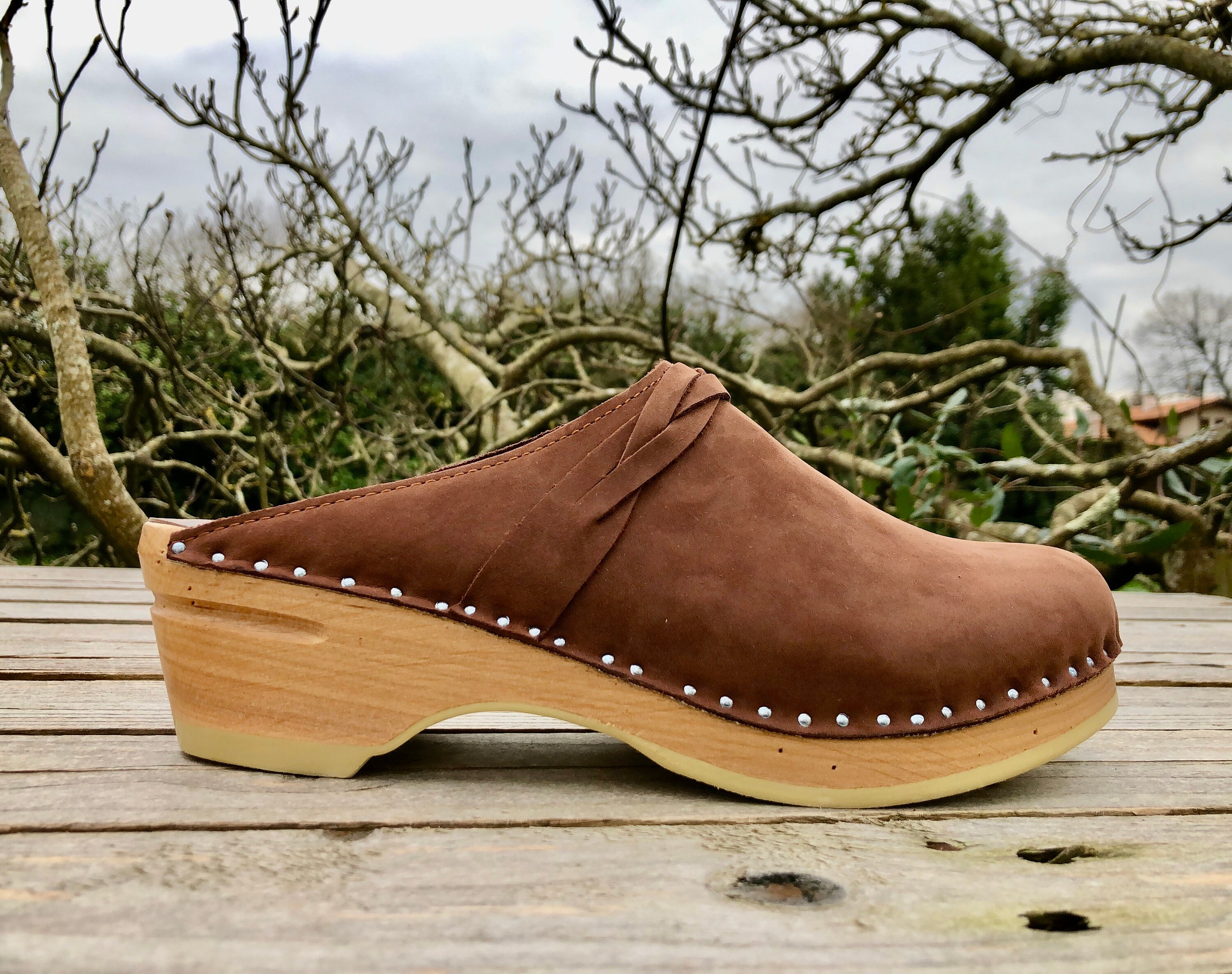Swedish suede brown suede wooden sole low heel clogs wood Etsy