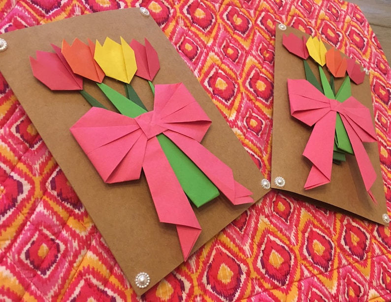 Origami Tulips Flower Bouquet greeting card Etsy