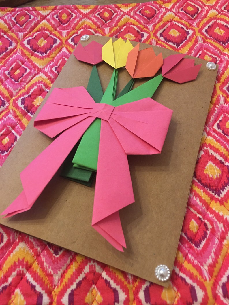 origami tulips flower bouquet greeting card etsy