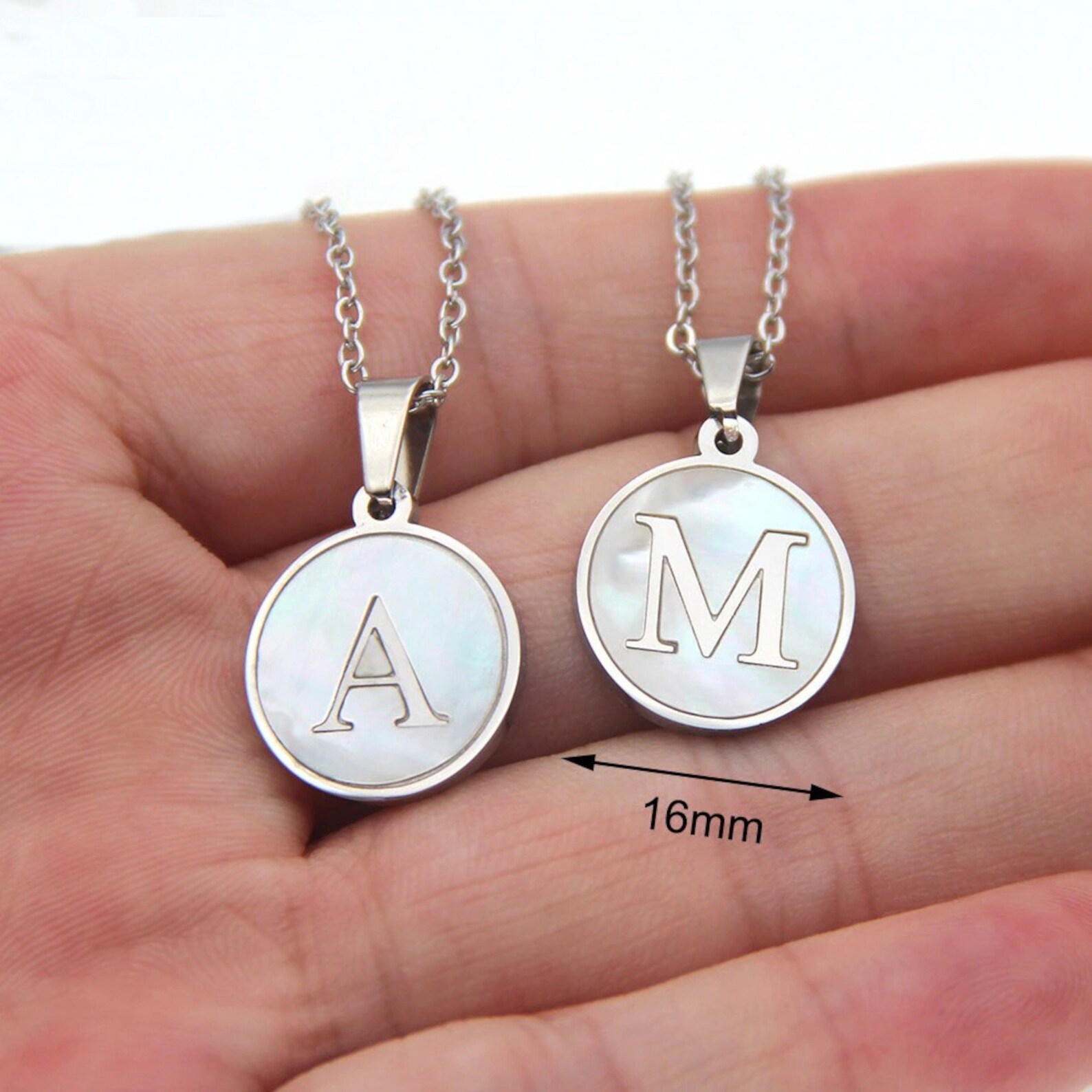 Stainless Steel Initial Pendant Necklace Disc Pendant With Etsy