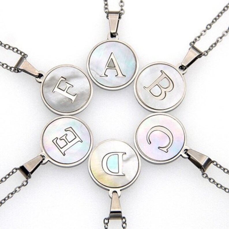 Stainless Steel Initial Pendant Necklace Disc Pendant With Etsy