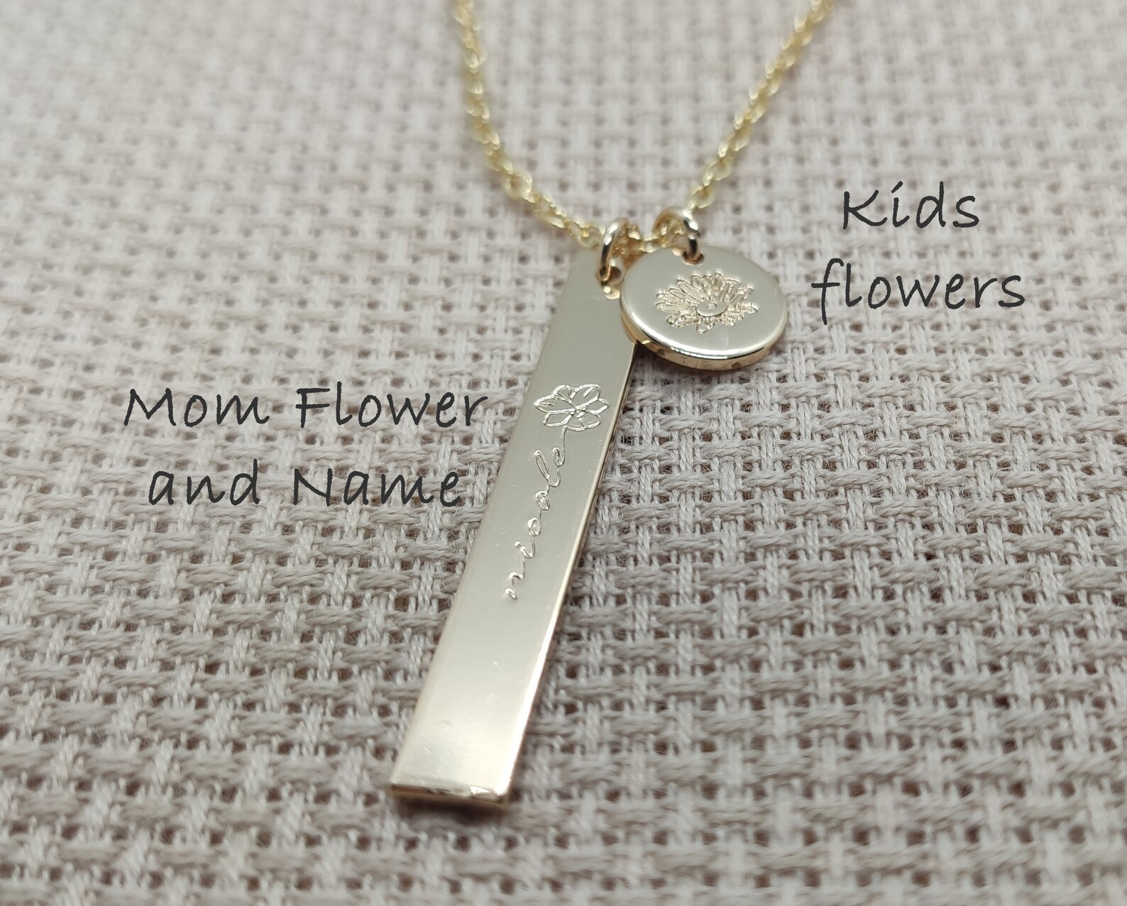Custom Name Birth Flower Necklace Perfect for Mothers Day Etsy