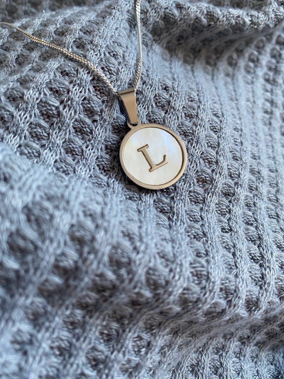 Stainless Steel Initial Pendant Necklace Disc Pendant With Etsy