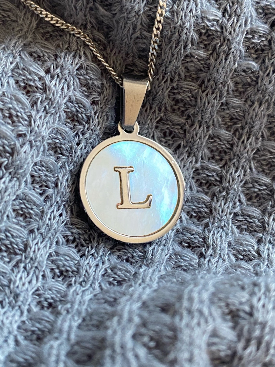 Stainless Steel Initial Pendant Necklace Disc Pendant With Etsy