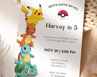 Poke Birthday Invitation, Digital Birthday Invitation, First Birthday Party, Printable Invitation, Birthday Boy Girl Invite, Evite Template