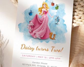 Aurora Princess Birthday Invitation Template, Canva Editable Digital Invitation for Kids, First Birthday Invitation for girl, Birthday Evite
