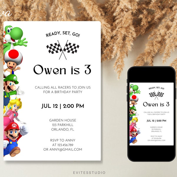 Race Kart Birthday Invitation Template, Editable Digital Invitation for Kids, First Birthday Invitation, Birthday Evite, Race kart Birthday