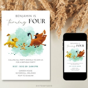 Modèle d'Invitation d'anniversaire Lion dans la jungle, anniversaire dans la jungle, Invitation numérique modifiable pour les enfants, Invitation premier anniversaire, Lion Evite