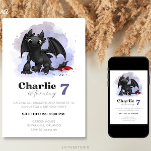 Dragon Birthday Invitation Template, Editable Digital Invitation for Kids, First Birthday Invitation, Dragon Birthday Evite