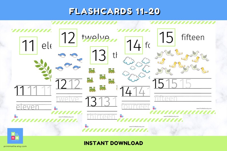 trace numbers 11 20 learn to count 20 tracing worksheets etsy