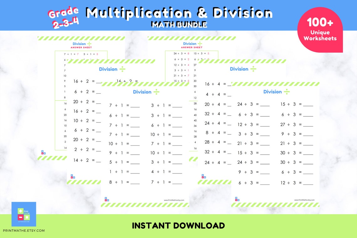 MATH BUNDLE Multiplication & Division Workbook 105 Unique ...