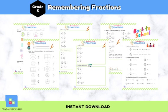 fractions worksheets for grade 5 math book on fractions etsy