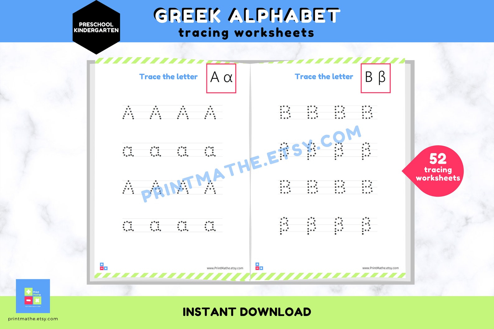 Trace GREEK ALPHABET Printable Worksheets Handwriting Etsy
